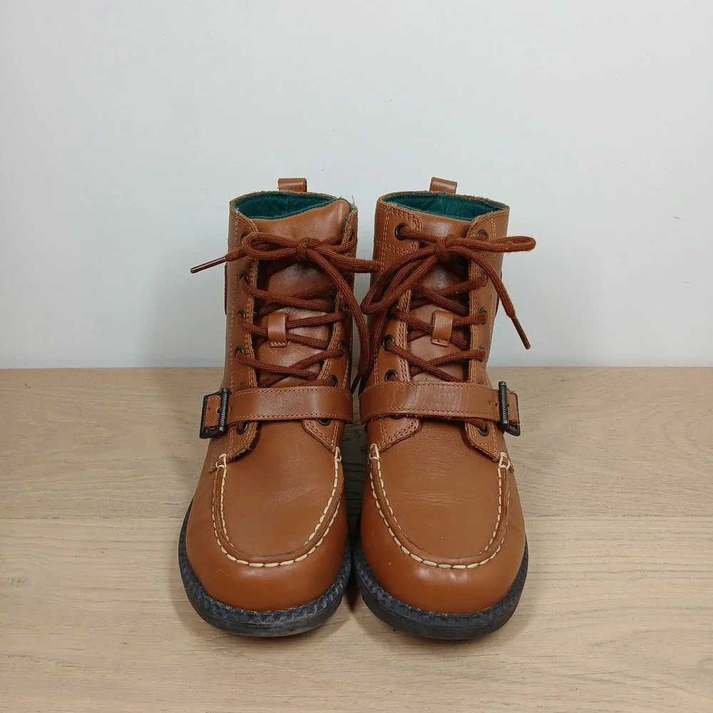 Polo Ralph Lauren Boots Kids 3 Brown Leather Moc Toe Buckle Preppy Equestrian